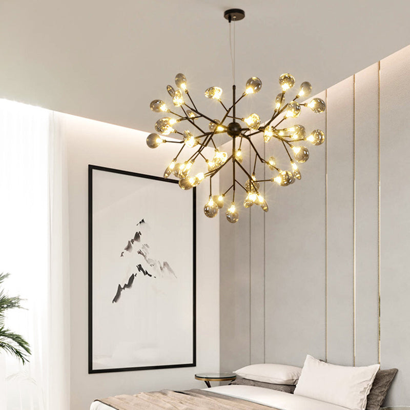 Black Smoked Glass LED Firefly Chandelier Pendant Light with Minimalist Design