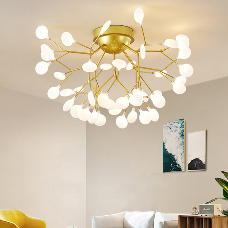 Metallic Led Bedroom Chandelier - Minimalist Flush Mount Light Fixture
