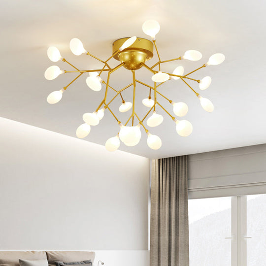 Metallic Led Bedroom Chandelier - Minimalist Flush Mount Light Fixture