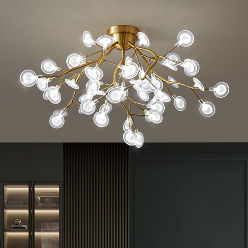 Semi Led Flush Chandelier: Metal Branch Mount Light With Firefly Shade
