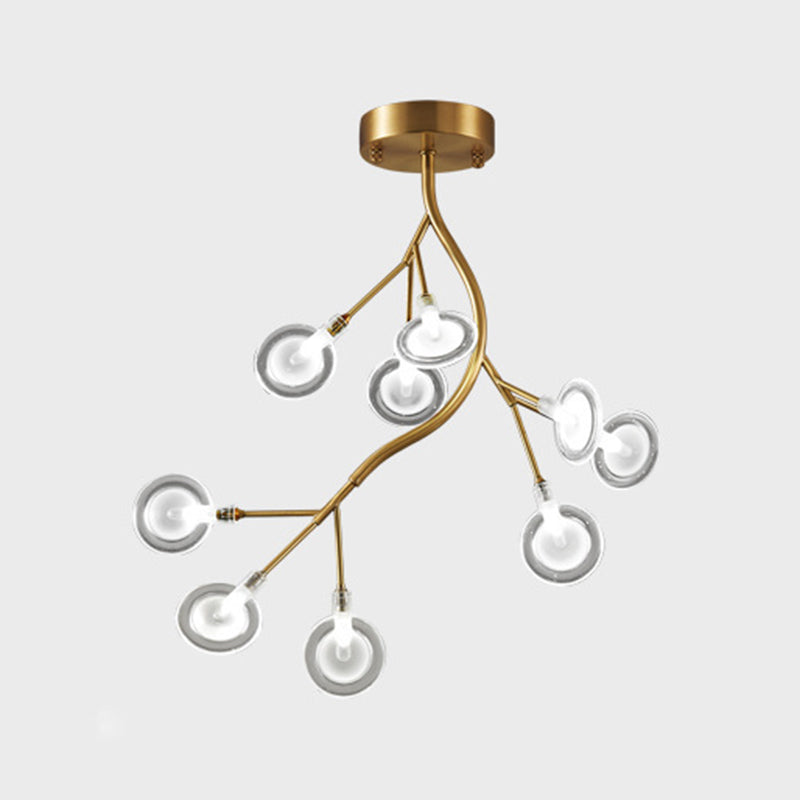 Semi Led Flush Chandelier: Metal Branch Mount Light With Firefly Shade 9 / Clear