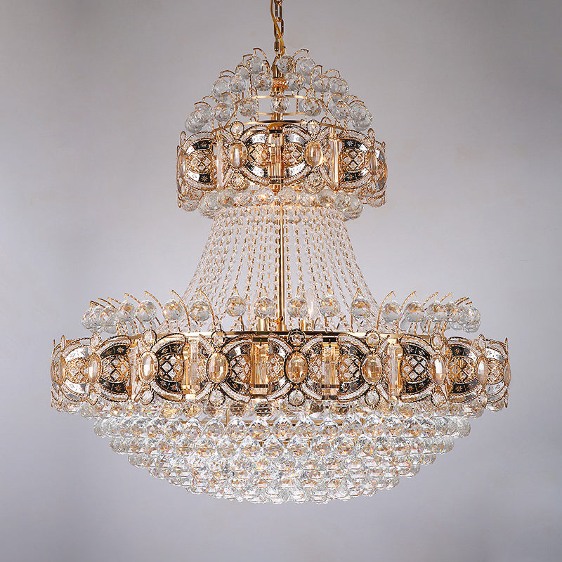 Gold Faceted Crystal Ball 9-Light Modernism Dining Room Hanging Basket Chandelier Lamp