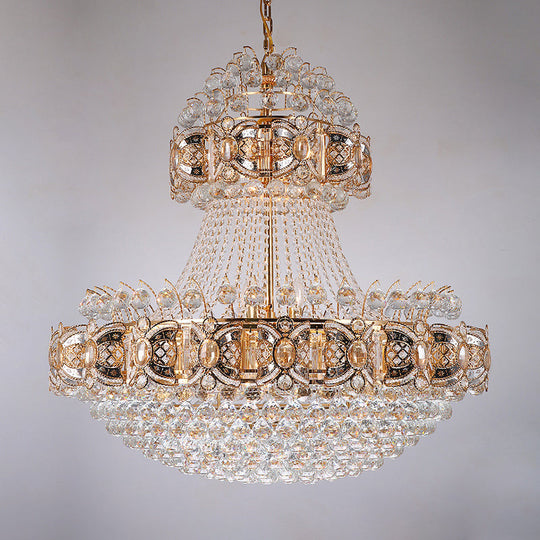 Modernism Hanging Chandelier With Faceted Crystal Balls - 9-Light Gold Dining Room Lamp