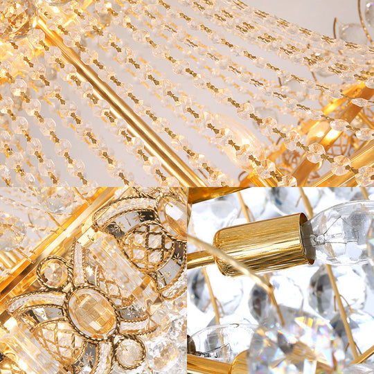 Gold Faceted Crystal Ball 9-Light Modernism Dining Room Hanging Basket Chandelier Lamp