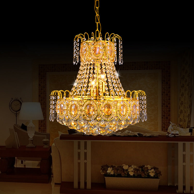 Modern Gold Chandelier Light: Crystal Flared Hanging Ceiling Light With 5 Lights For Living Room