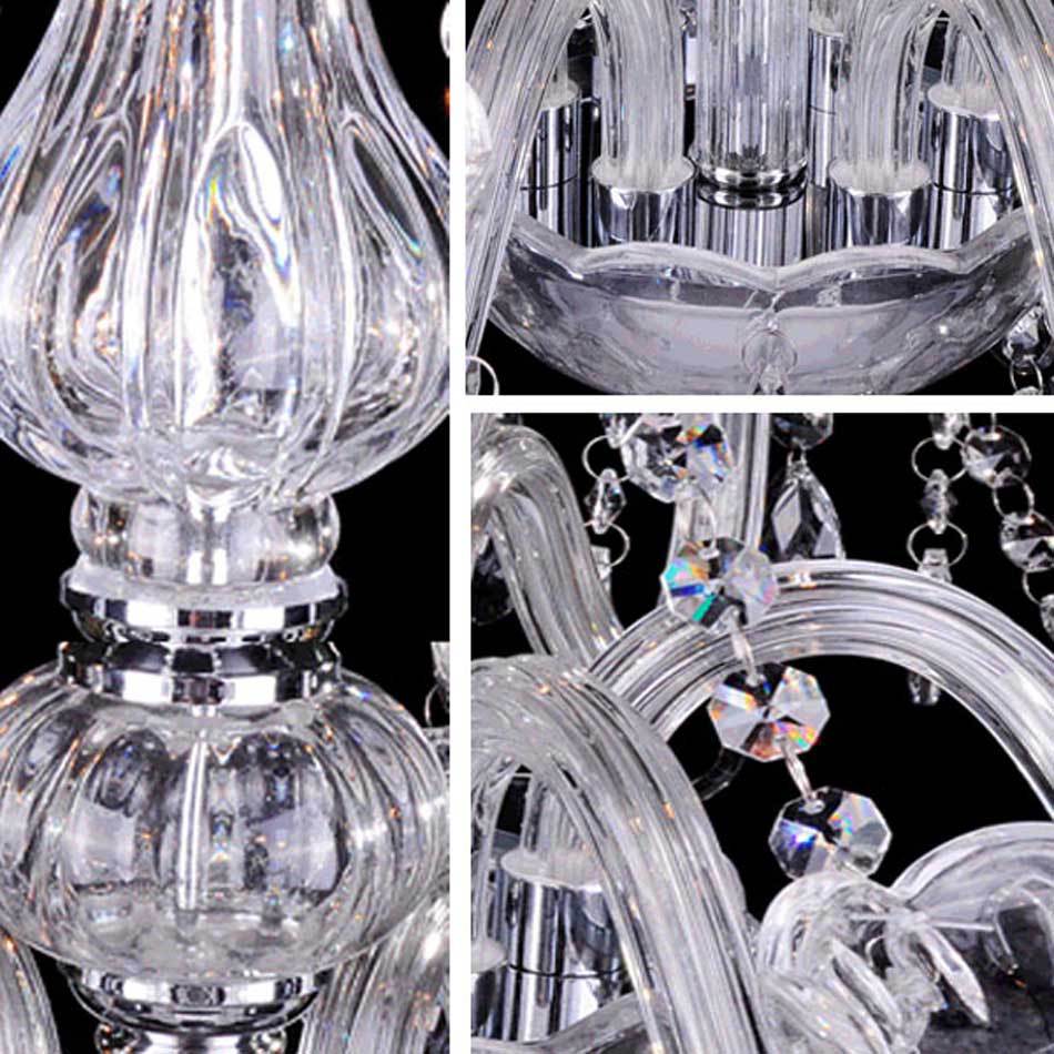 Contemporary Clear Glass Candelabra Chandelier 6 Lights With Crystal Accent Ideal For Living Room
