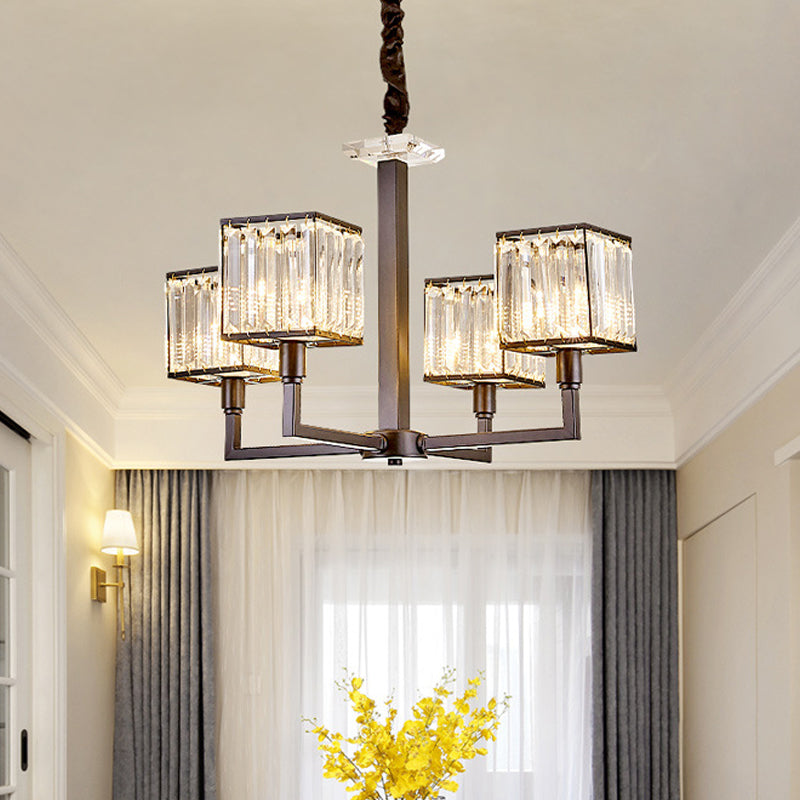 Rectangular-Cut Crystal Chandelier With Modern Cubic Design - 4/6/8 Lights Bedroom Hanging Light 4 /