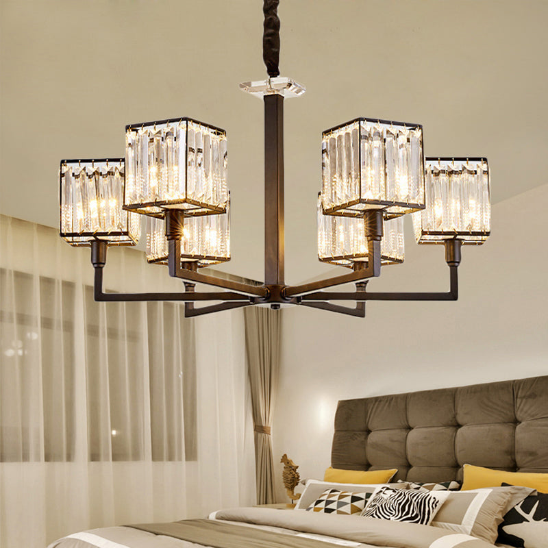 Rectangular-Cut Crystal Chandelier With Modern Cubic Design - 4/6/8 Lights Bedroom Hanging Light