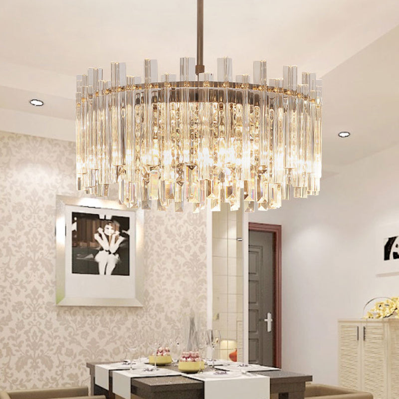 Contemporary Crystal Block Chandelier Light Fixture - Chrome Finish 5-Light Dining Room Hanging Lamp
