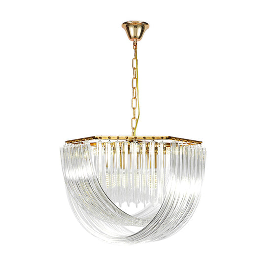 Contemporary Crystal Chandelier Light - Hexagon Design, Gold Finish, 4-Light 12"/19.5" Wide