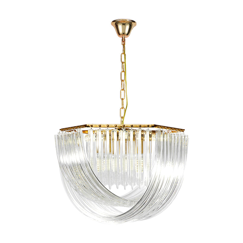 Contemporary Gold Hexagon Chandelier With Crystal Accents - 4 Lights 12/19.5 Wide