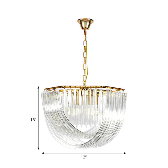 Contemporary Crystal Chandelier Light - Hexagon Design, Gold Finish, 4-Light 12"/19.5" Wide