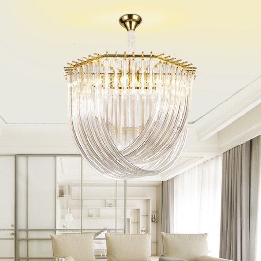 Contemporary Crystal Chandelier Light - Hexagon Design, Gold Finish, 4-Light 12"/19.5" Wide
