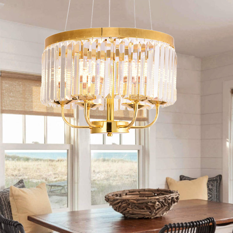 Modern Gold Round Chandelier with Rectangular-Cut Crystal Ceiling Light - 6/8/12 Lights, 18"/31.5" Wide