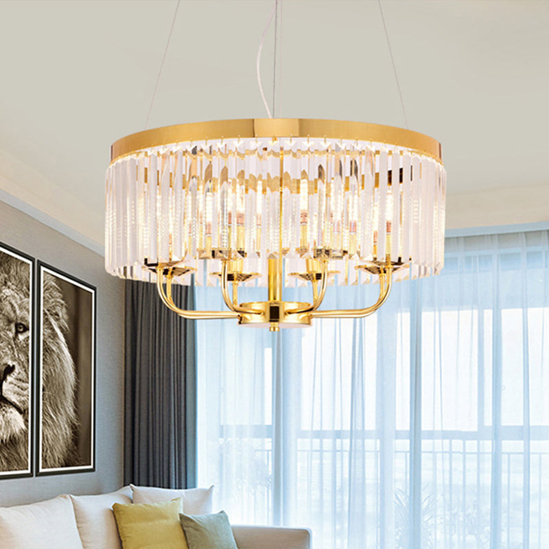 Modern Gold Chandelier Light With Crystal Ceiling Rectangular-Cut 6/8/12 Lights - 18/31.5 Wide /