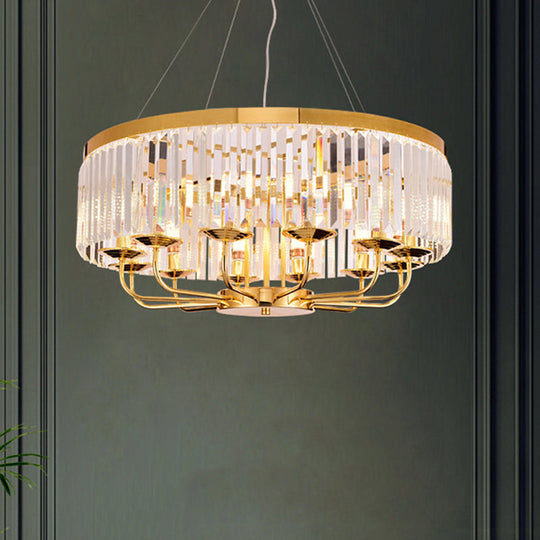 Modern Gold Round Chandelier with Rectangular-Cut Crystal Ceiling Light - 6/8/12 Lights, 18"/31.5" Wide