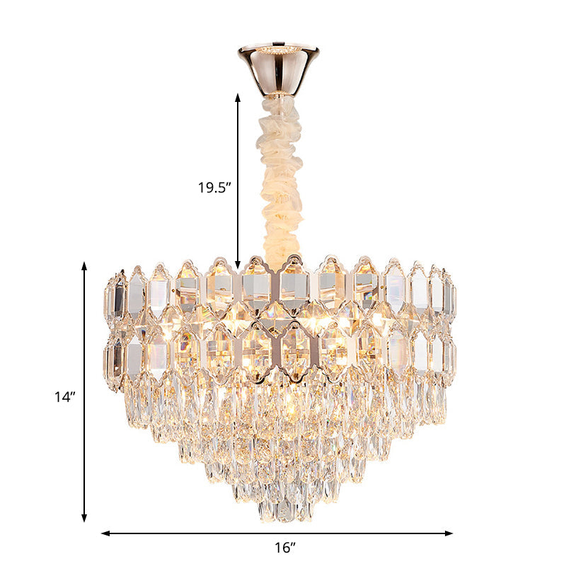 Gold Crystal Conical Chandelier With 6 Modern Hanging Lights