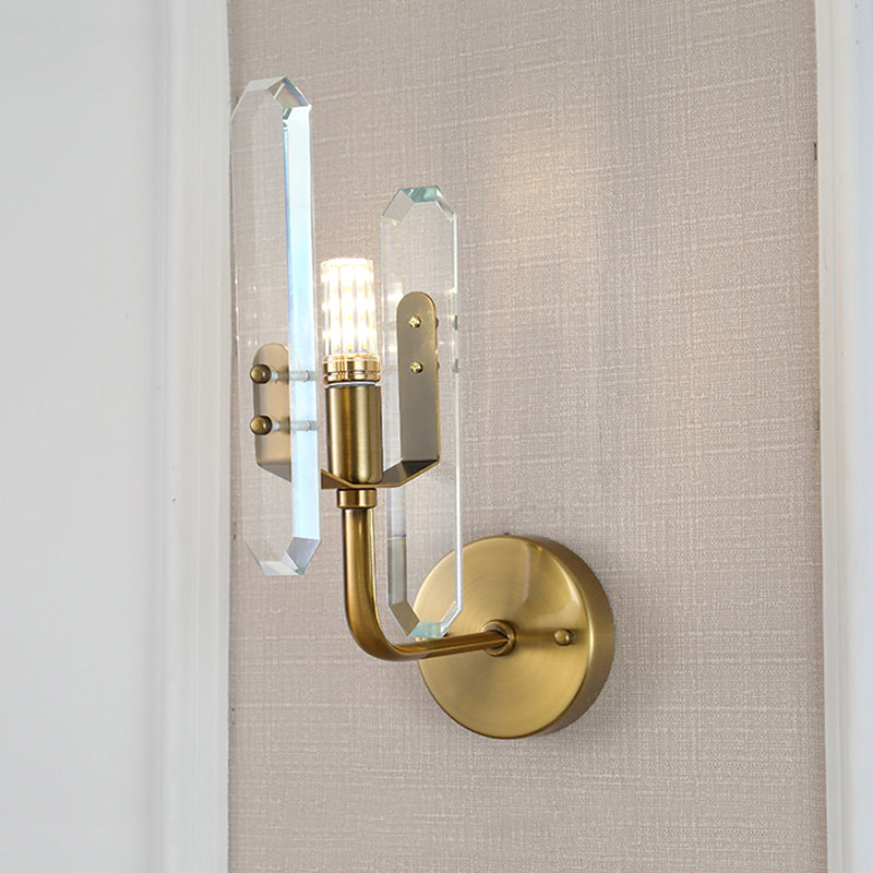 Modern Brass Led Wall Mounted Sconce Light With Crystal Shade For Living Room