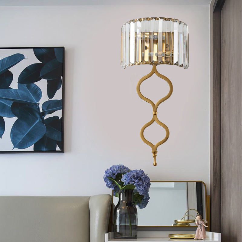 Modern Brass Wall Sconce With Crystal Rectangle Shade - 2 Lights