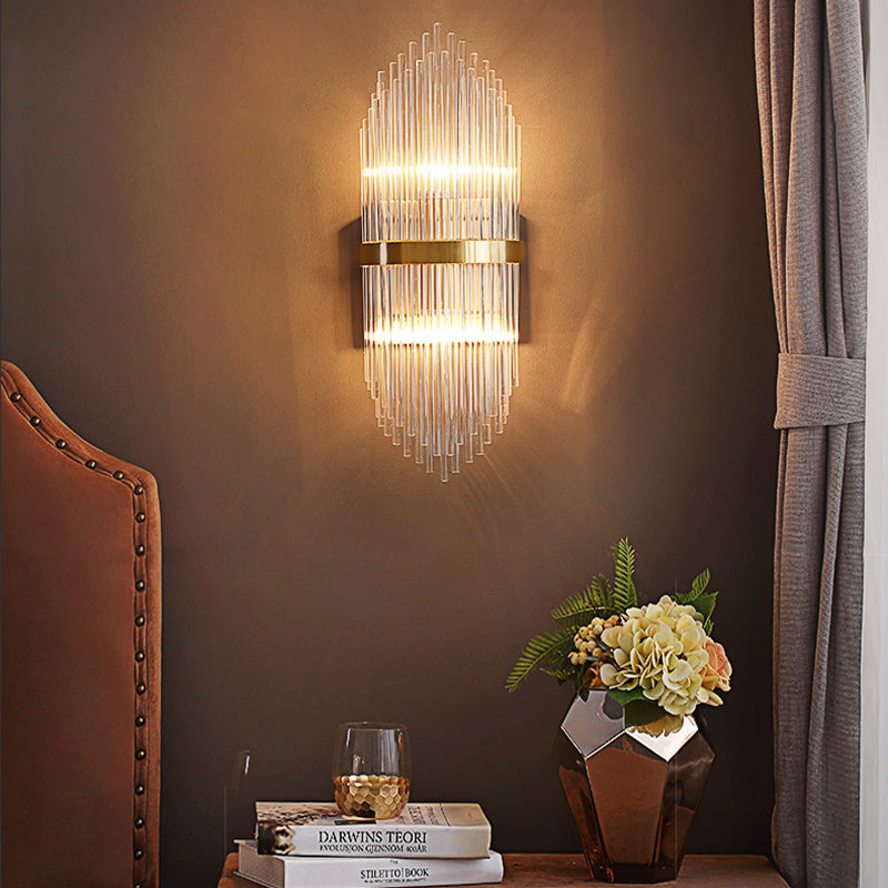 Modern Brass Wall Sconce Light With Fluted Glass Shade - 3-Light Bedroom 7/9.5 Width