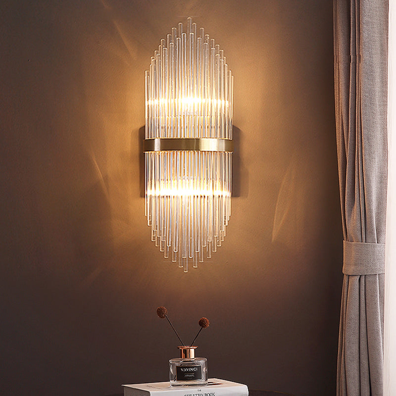 Modern Brass Wall Sconce Light With Fluted Glass Shade - 3-Light Bedroom 7/9.5 Width / 7