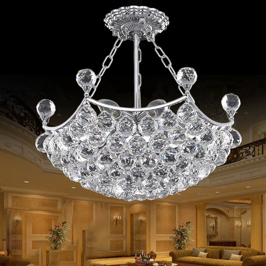 Contemporary Chrome Dome Chandelier With 12 Lights And Faceted Crystal Balls - Perfect For Dining