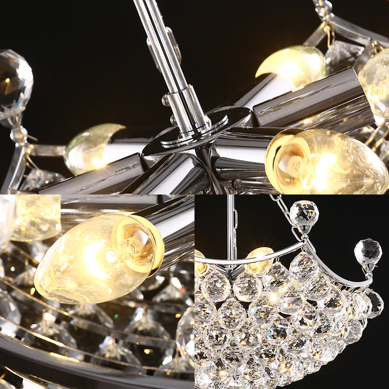 Contemporary Chrome Dome Chandelier with 12 Light Crystal Ball – Ideal for Dining Room