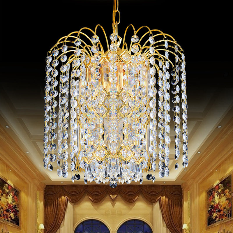 Modern Crystal Chandelier: Rain Hanging Light Fixture with 3 Lights, Gold Finish - Ideal for Lobby or Bar