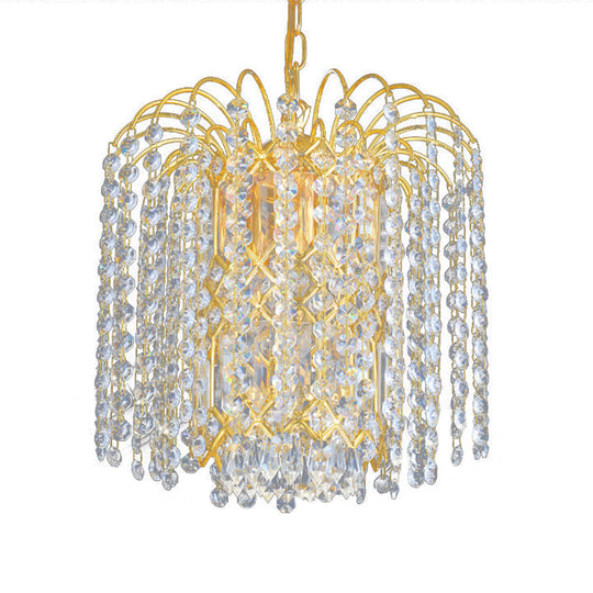 Modern Faceted Crystal 3-Light Gold Chandelier For Lobby Bar - Rain Hanging Light Fixture