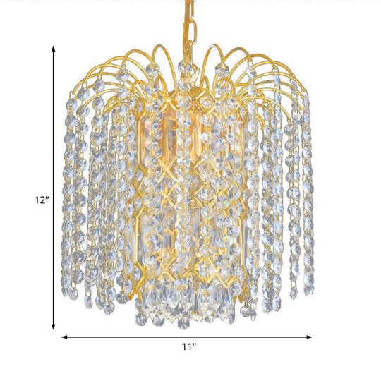 Modern Faceted Crystal 3-Light Gold Chandelier For Lobby Bar - Rain Hanging Light Fixture