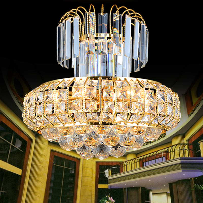 Modern Mushroom Chandelier - Faceted Crystal Gold Finish 6-Light Ceiling Light For Lobby Bar