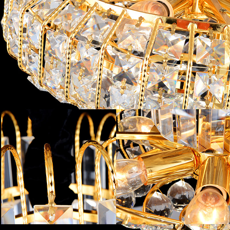 Modern Mushroom Chandelier with Faceted Crystals - 6 Lights, Gold Finish, Perfect for Lobby Bar