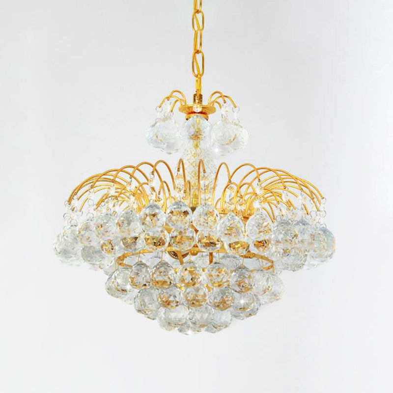 Contemporary 8-Light Chrome/Gold Cascade Chandelier with Crystal Ball Shade, 16"/19.5" Wide
