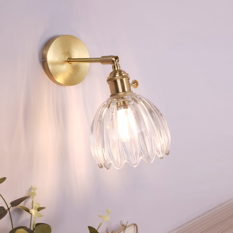 Vintage Clear Glass Wall Mounted Lamp - Single-Bulb Light Fixture For Bedroom