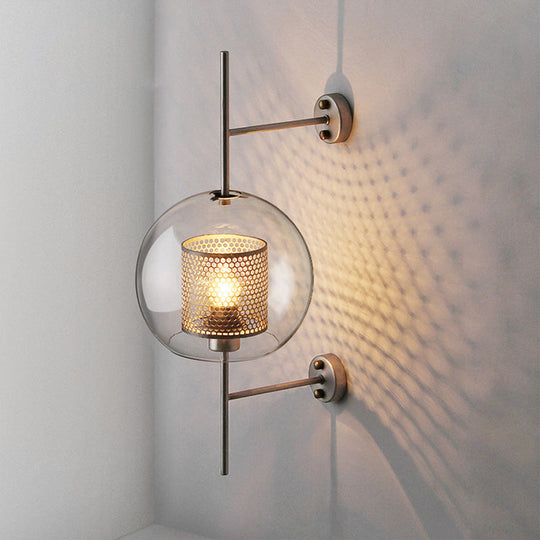 Modern Geometric Wall Lamp - Clear Glass Single-Bulb Ideal For Corridors Silver Gray / Small Globe