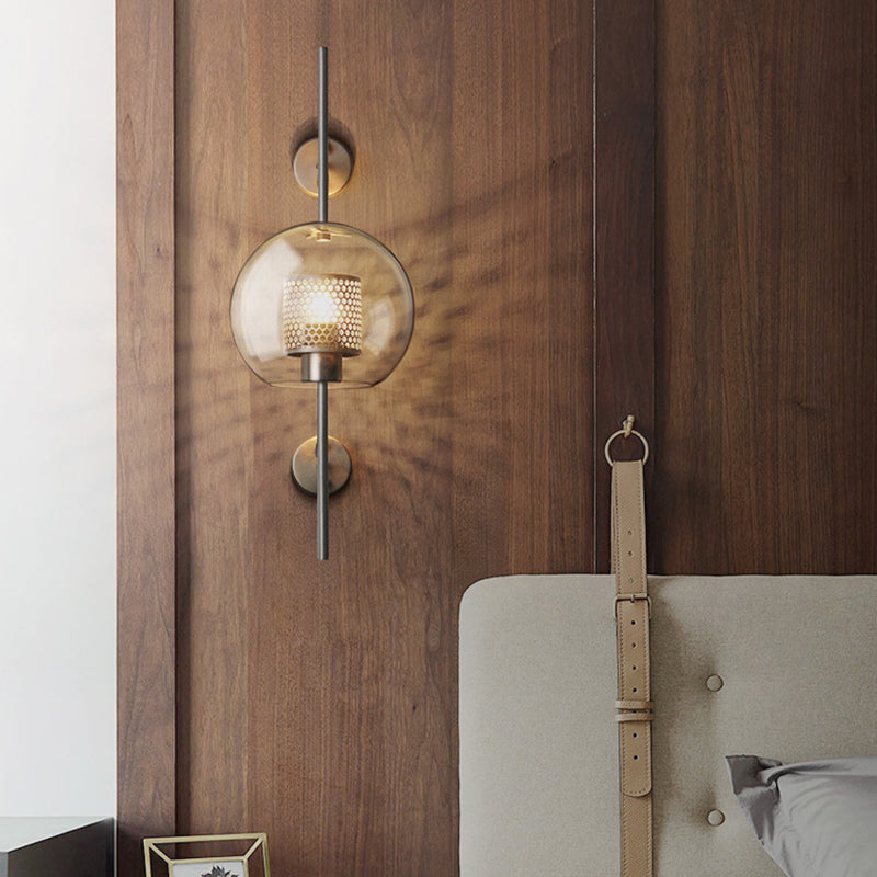 Modern Geometric Wall Lamp - Clear Glass Single-Bulb Ideal For Corridors