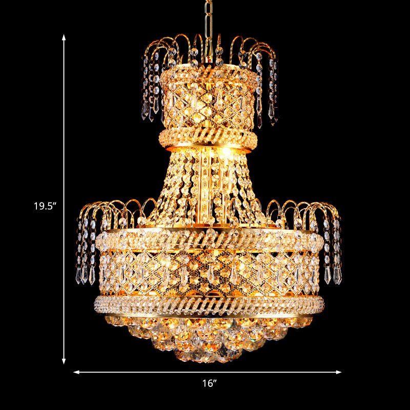 Modern Gold Chandelier Light with Mushroom Crystal Shade - 5/8 Lights - 16"/19.5" Wide