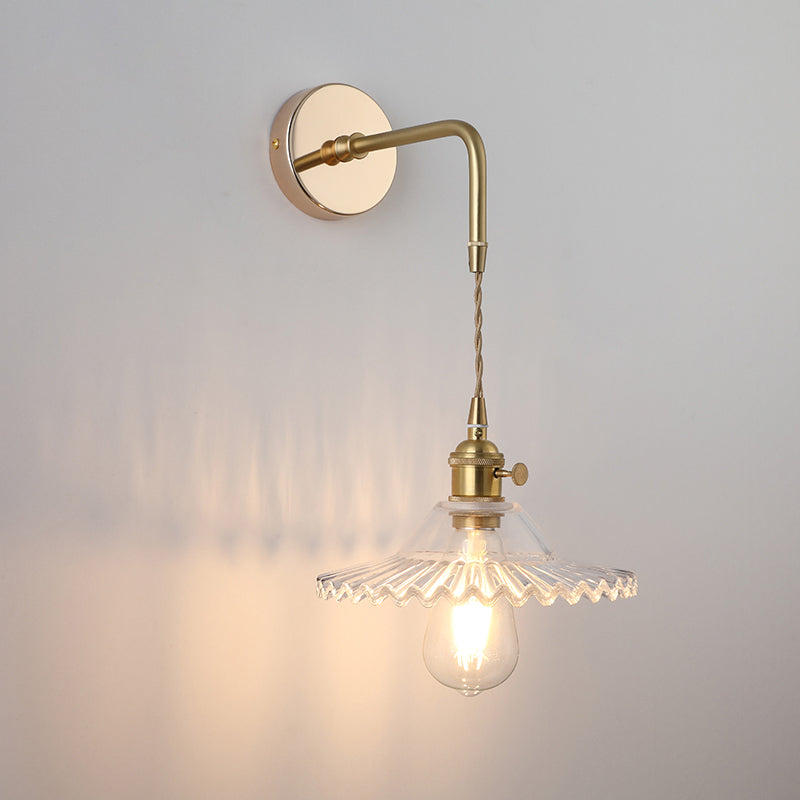 Vintage Single-Bulb Bedside Wall Mounted Lamp In Gold - Shaded Glass Light Fixture / G