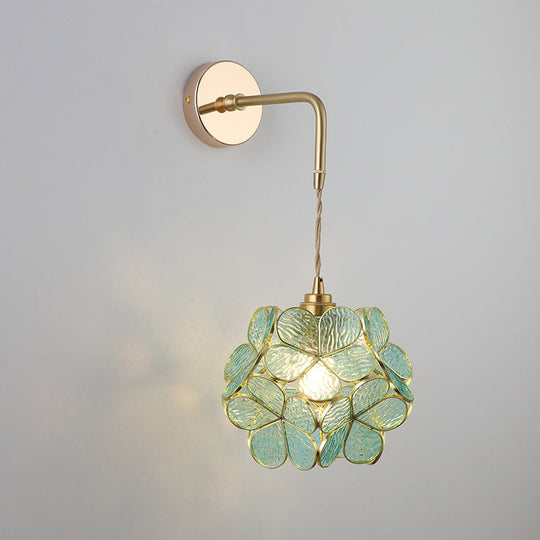 Vintage Single-Bulb Bedside Wall Mounted Lamp In Gold - Shaded Glass Light Fixture / C