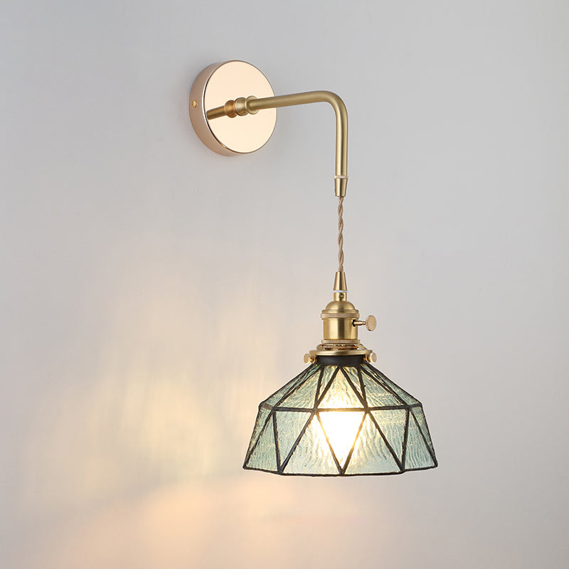 Vintage Single-Bulb Bedside Wall Mounted Lamp In Gold - Shaded Glass Light Fixture / K