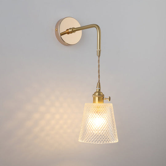 Vintage Single-Bulb Bedside Wall Mounted Lamp In Gold - Shaded Glass Light Fixture / B