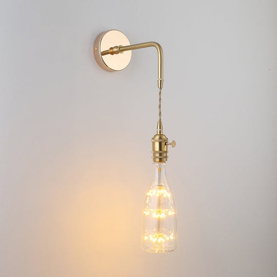 Vintage Single-Bulb Bedside Wall Mounted Lamp In Gold - Shaded Glass Light Fixture / O