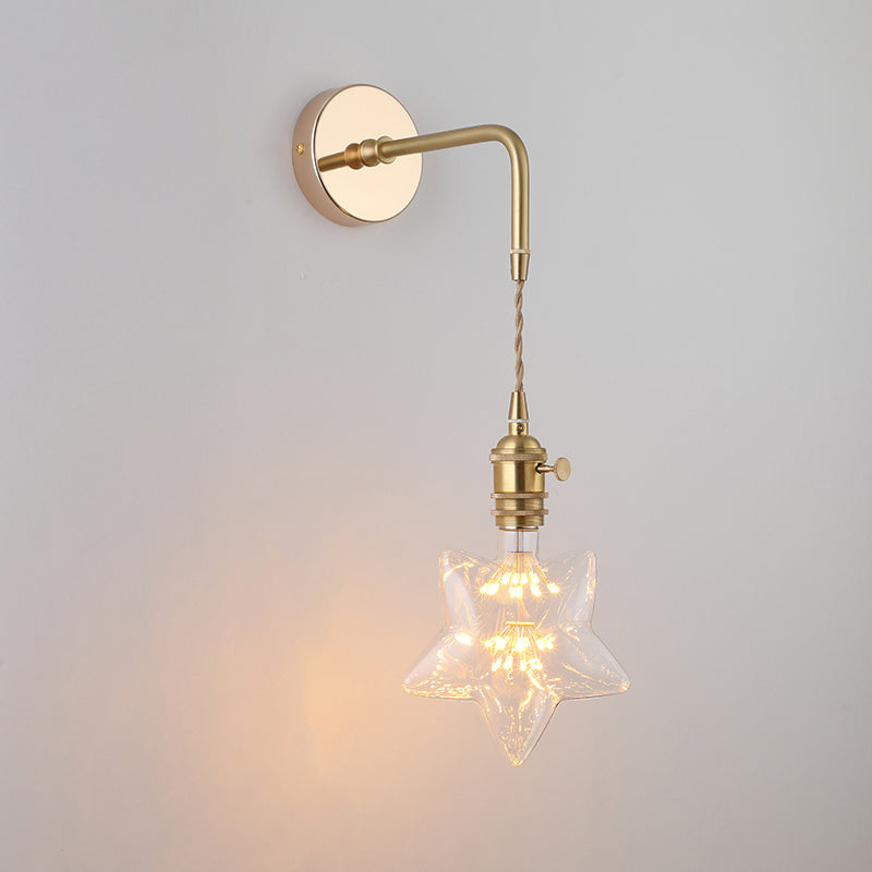 Vintage Single-Bulb Bedside Wall Mounted Lamp In Gold - Shaded Glass Light Fixture / M