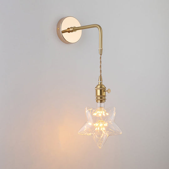 Vintage Single-Bulb Bedside Wall Mounted Lamp In Gold - Shaded Glass Light Fixture / M