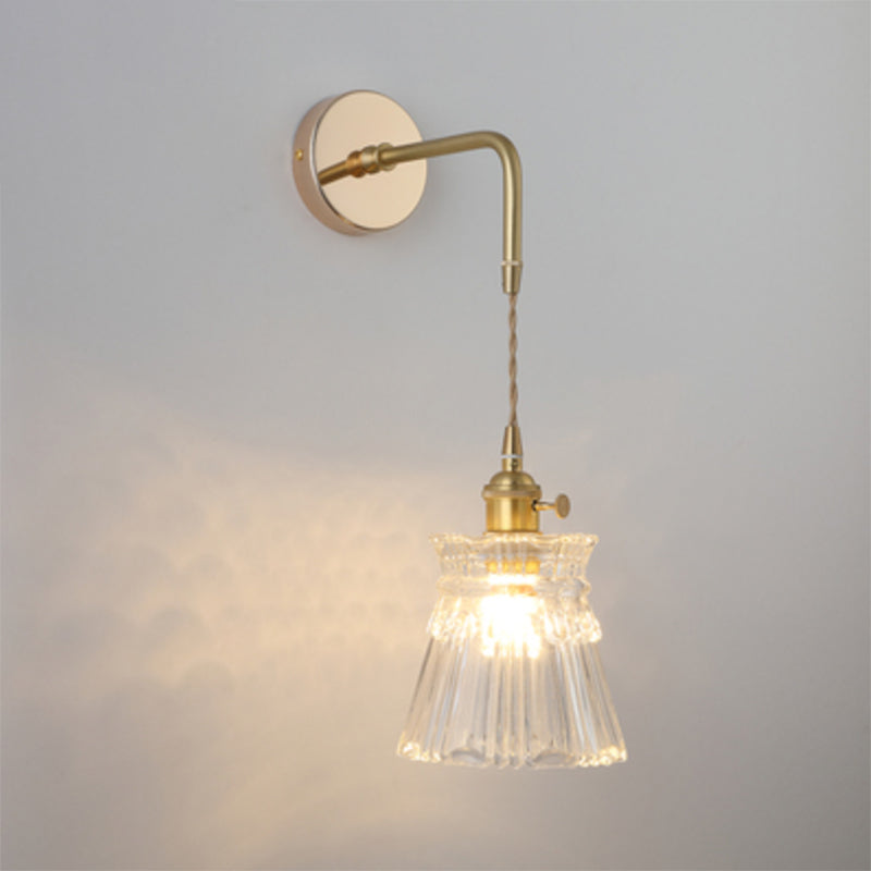 Vintage Single-Bulb Bedside Wall Mounted Lamp In Gold - Shaded Glass Light Fixture / D