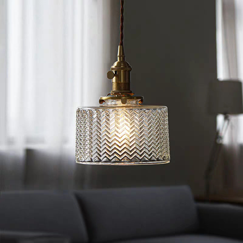 Gold Glass Pendant Light For Restaurant Ceiling From Industrial Drum Collection / C
