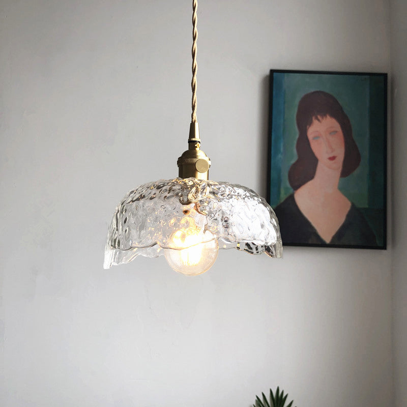 Antique Shaded Pendant Light With Hammered Clear Glass - Perfect For Dining Room
