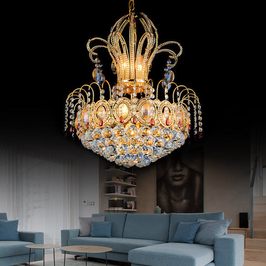 Contemporary Gold Crystal Ball Chandelier - Multi Light Fixture For Dining Room 16/19.5 Wide / 16