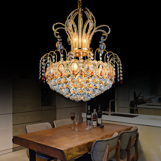 Contemporary Gold Crystal Ball Chandelier - Multi Light Fixture For Dining Room 16/19.5 Wide