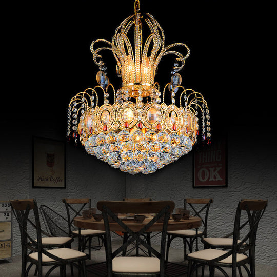 Contemporary Gold Crystal Ball Chandelier - Multi Light Fixture For Dining Room 16/19.5 Wide / 19.5